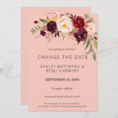 Burgundy Marsala Bloemige Datumwijziging - Roze 2 Kaart (Voorkant / Achterkant)