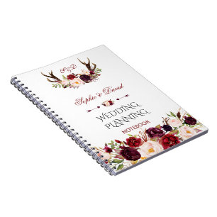 Burgundy Marsala Bloemige Gewei Huwelijksplanner Notitieboek