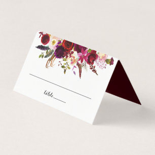 Burgundy Marsala Bohème Mariage Carte de Place