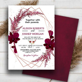 Burgundy  Marsala Boho Floral Wedding Invitation Kaart
