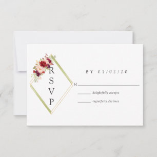 Burgundy-Marsala en Blush Boho Geometric Wedding RSVP Kaartje