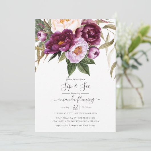 Burgundy - Marsala en Peach Floral Sip en See Kaart (Staand voorkant)