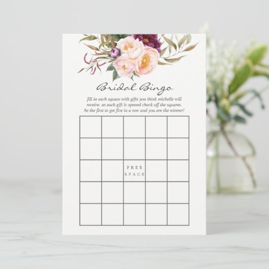 Burgundy - Marsala en perzik bloemrijke bruidsbing Kaart (Staand voorkant)