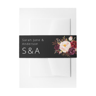 Burgundy Marsala en Roze Floral - Zwart Uitnodigingen Wikkel