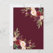 Burgundy Marsala Floral Antlers Rehearings Dinner Kaart (Achterkant)