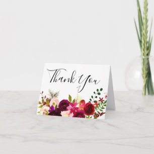 Burgundy Marsala Floral Boho Spring Wedding Bedankkaart
