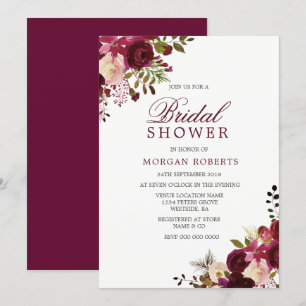 Burgundy Marsala Floral Bridal Shower Kaart