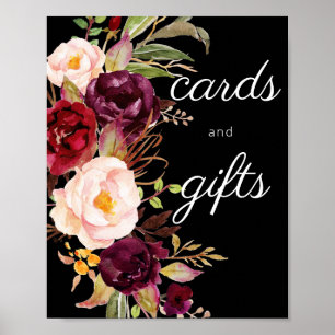 Burgundy Marsala Floral Cards & Gifts Sign Black Poster