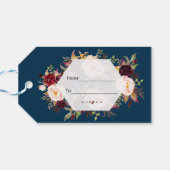 Burgundy Marsala Floral Geometric Navy Wedding Cadeaulabel (Achterkant Horizontaal)