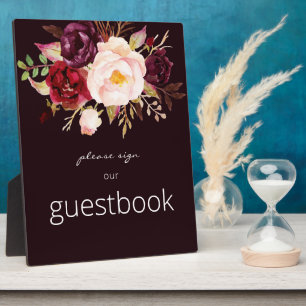Burgundy Marsala Floral Guestbook Donkerrood Fotoplaat
