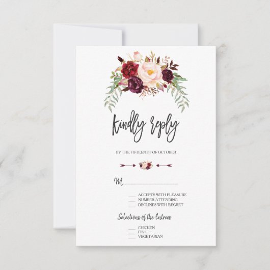 Burgundy Marsala Floral Lettre Manuscrite RSVP (Devant)