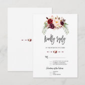 Burgundy Marsala Floral Lettre Manuscrite RSVP (Devant / Derrière)