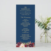 Burgundy Marsala Floral Navy Programme de mariage (Debout devant)