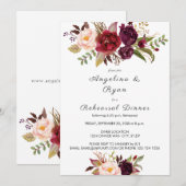 Burgundy Marsala Floral Rehearsal Dinner White Kaart (Voorkant / Achterkant)