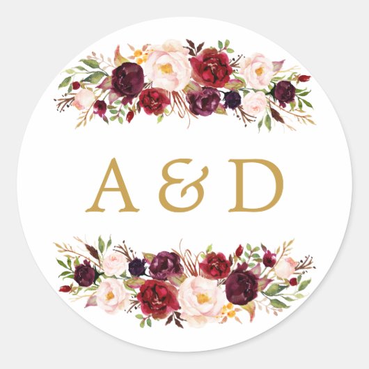 Burgundy Marsala Floral Wedding Favor Sticker (Devant)