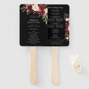 Burgundy Marsala Floral Wedding Program Black V2 Handwaaier