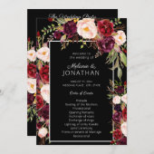 Burgundy Marsala Floral Wedding Program Black V3 Kaart (Voorkant / Achterkant)