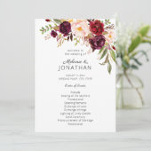 Burgundy Marsala Floral Wedding Program White V2 Kaart (Staand voorkant)