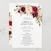 Burgundy Marsala Floral Wedding Program White V2 Kaart (Voorkant / Achterkant)