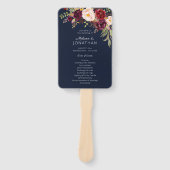 Burgundy Marsala Floral Wedding Programme Navy V2 Handwaaier (Voorkant)