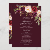 Burgundy Marsala Floral Wedding Programme V2 Kaart (Voorkant / Achterkant)
