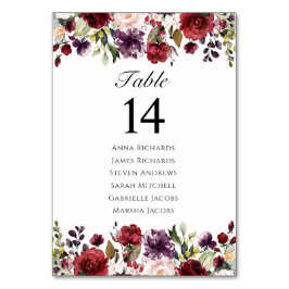 Burgundy Marsala Floral Wedding Reception Sezing Kaart