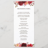 Burgundy Marsala Red Roses Floral Wedding Programm Programma (Achterkant)