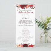 Burgundy Marsala Red Roses Floral Wedding Programm Programma (Staand voorkant)