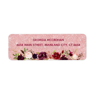 Burgundy Marsala Roos Glitter Return Label