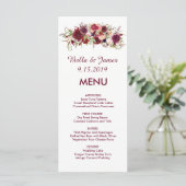 Burgundy Marsala Rouge Floral Menu Mariage (Debout devant)