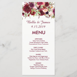 Burgundy Marsala Rouge Floral Menu Mariage