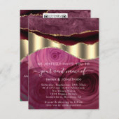 Burgundy Marsala Rozen Border QR Code Gold Glitter (Voorkant / Achterkant)
