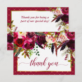 Burgundy Marsala Rustic Floral Chic Hartelijk dank Bedankkaart (Voorkant / Achterkant)