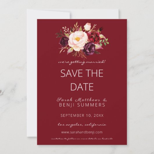 Burgundy Marsala Save the Date Change Red Kaart (Voorkant)
