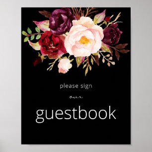 Burgundy Marsala Sign Guestbook Poster Black