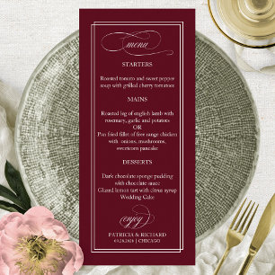 Burgundy Marsala Simple Elégant Menu Mariage 4x9