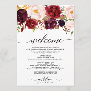 Burgundy Marsala Wedding Welcome Itinerary Letter Programma