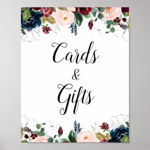 burgundy & marvy floral bruiloft en cadeaubord poster