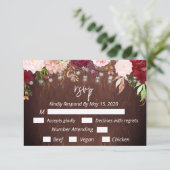 Burgundy Mason Jar Wood String Lights Flower RSVP (Staand voorkant)