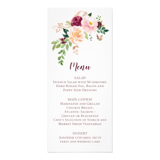 Burgundy Mauve Blush Floral Wedding Menu (Voorkant)