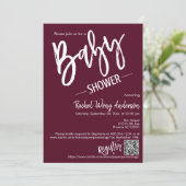 Burgundy Minimal Script Baby shower QR Code Foto Kaart (Staand voorkant)