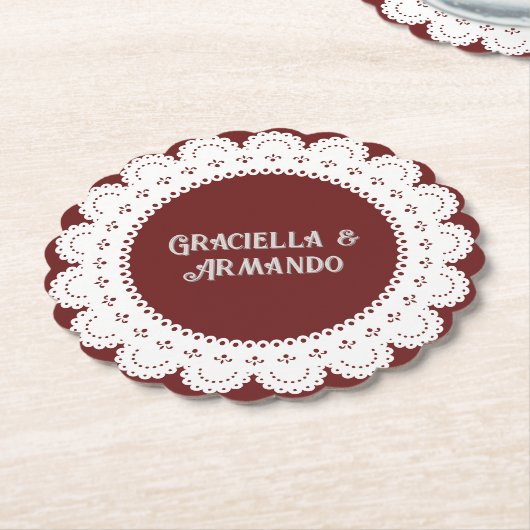 Burgundy Minimalist Paper Wedding Coasters Kartonnen Onderzetters (Gekanteld)