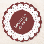 Burgundy Minimalist Paper Wedding Coasters Kartonnen Onderzetters (Voorkant)