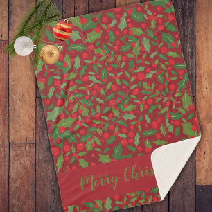 Burgundy Mistletoe Merry Kerstfeestay Sherpa Deken
