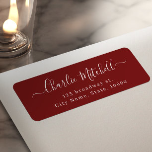 Burgundy modern elegant script retouradres etiket