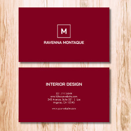 Burgundy Modern Elegant Simple Monogram Name Visitekaartje