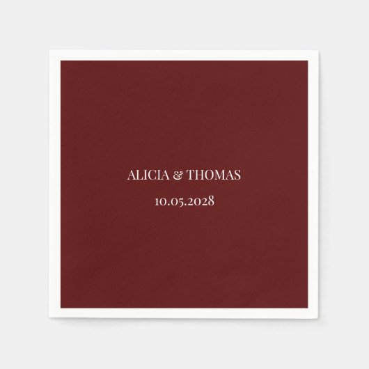 Burgundy Modern Initials Minimalist Wedding  Servet (Voorkant)