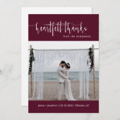 Burgundy Modern Minimal Script Weduwfoto Flat Bedankkaart (Voorkant / Achterkant)