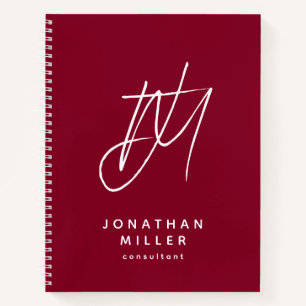 Burgundy Modern minimalistisch monogram Notitieboek