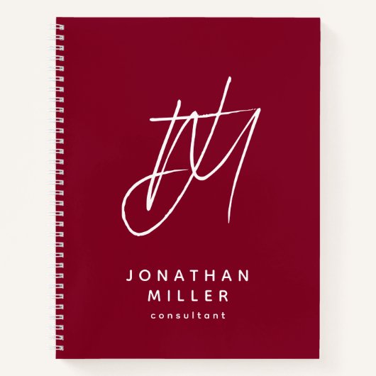 Burgundy Modern minimalistisch monogram Notitieboek (Voorkant)